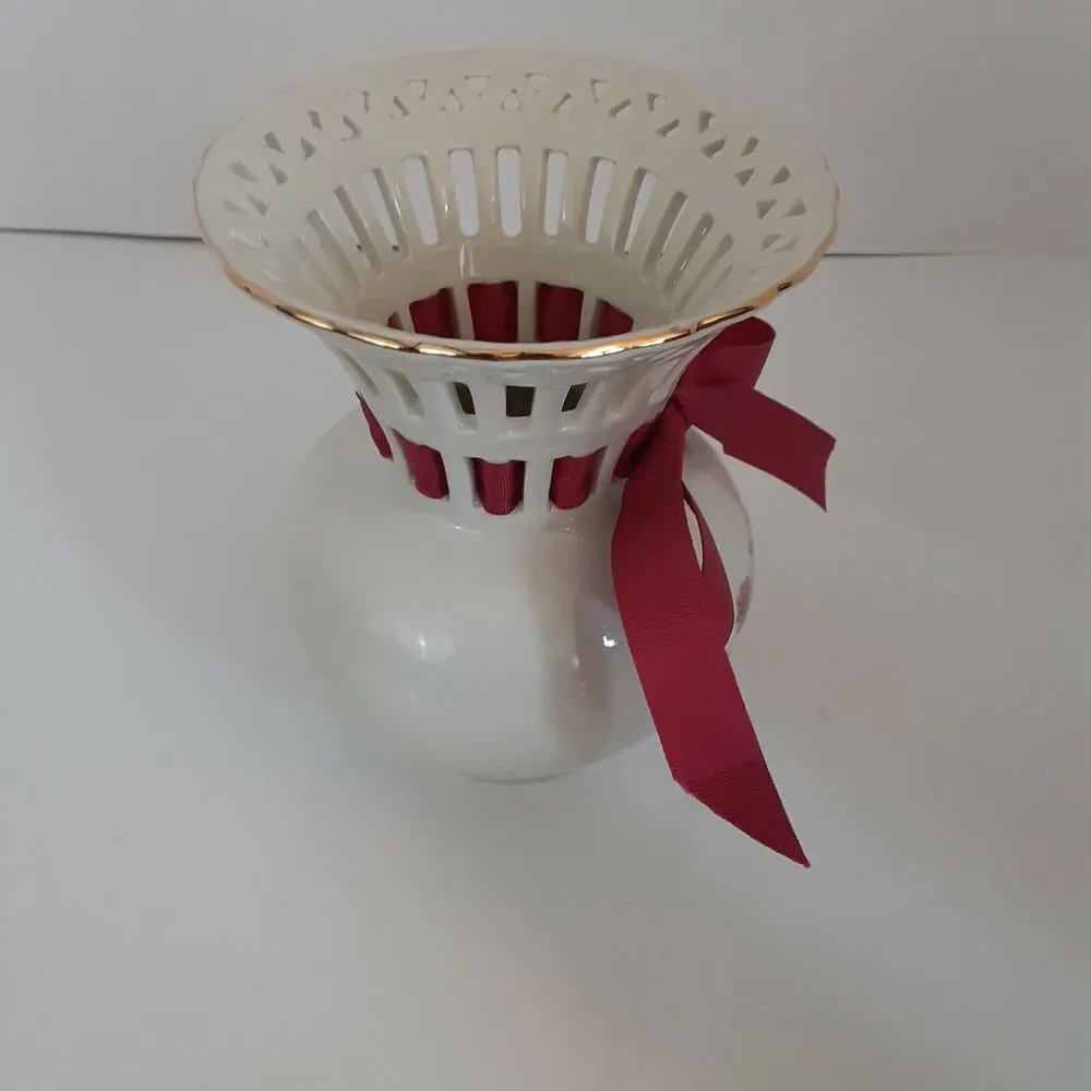 Vintage Formalities by Baum Bros. Basket Weave Porcelain Vase Cottage